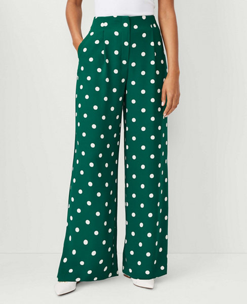 Pleated High Rise Wide Leg Pants in Dotted Crepe