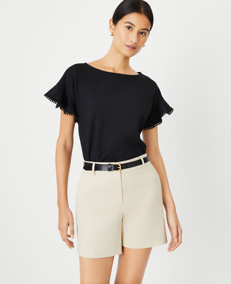 Ruffle Sleeve Boatneck Top