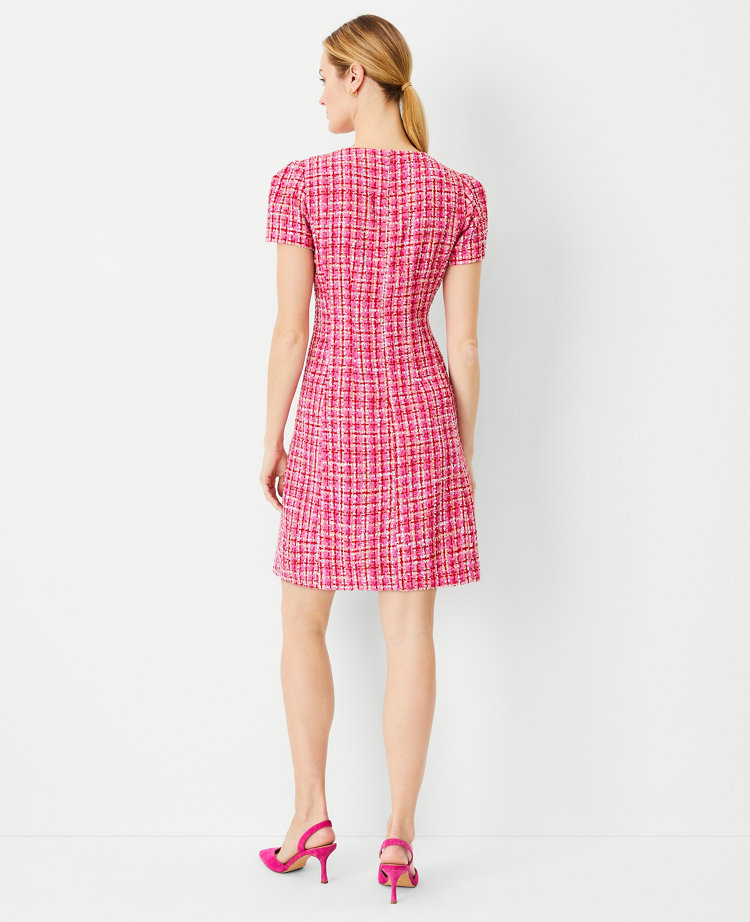 Petite Tweed Short Sleeve Flare Dress