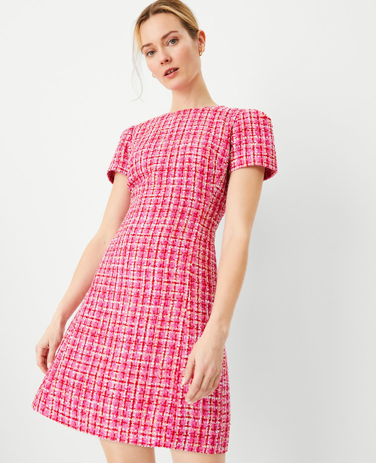 Petite Tweed Short Sleeve Flare Dress