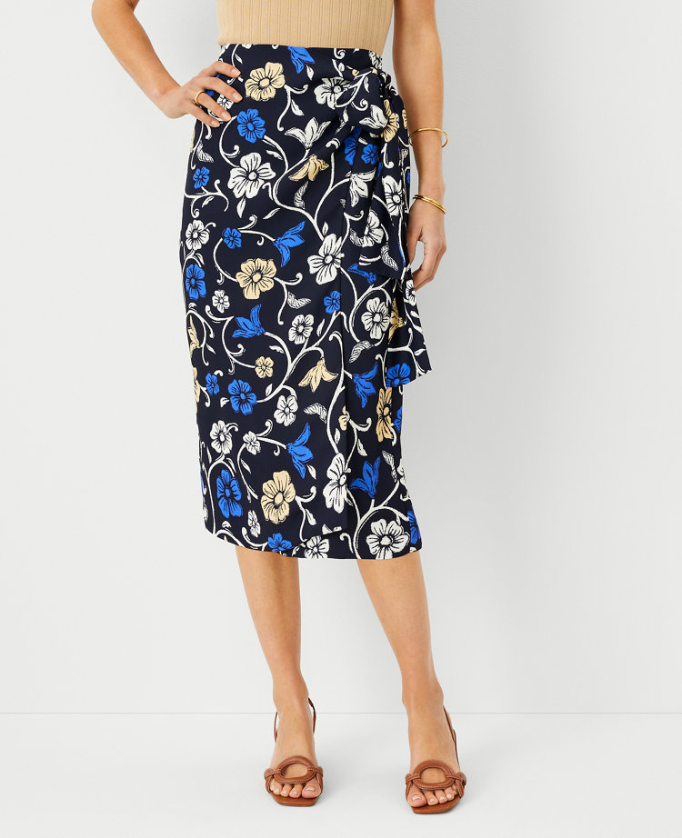 Petite Floral Sarong Wrap Pencil Skirt