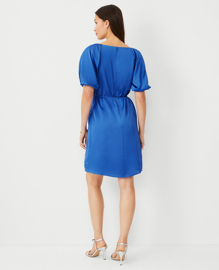 Petite Puff Sleeve Square Neck Dress