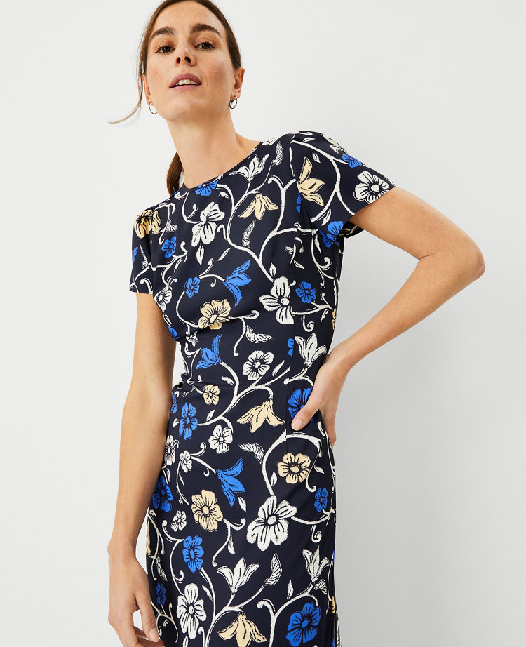 Petite Floral Flounce Sheath Dress