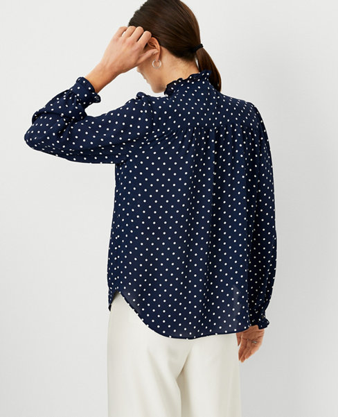Petite Dotted Ruffle Button Top