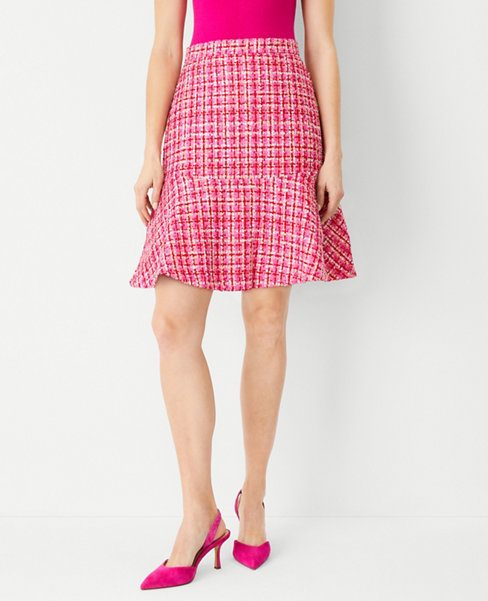 Ann Taylor Petite Tweed Flounce Pencil Skirt