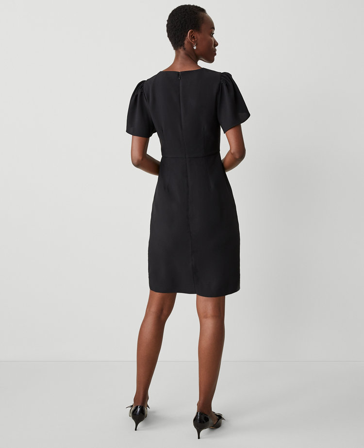 Ann Taylor Flutter Sleeve Flare Dress Black Women's