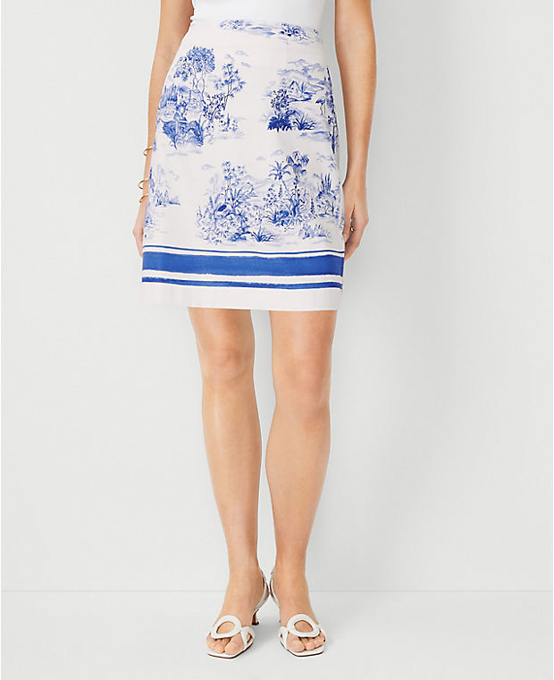 Petite Floral Cotton Linen A-Line Skirt