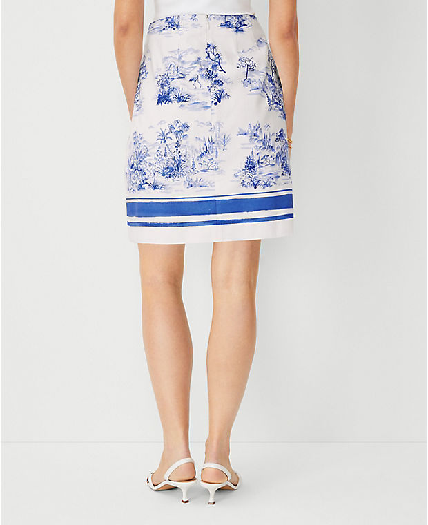 Petite Floral Cotton Linen A-Line Skirt