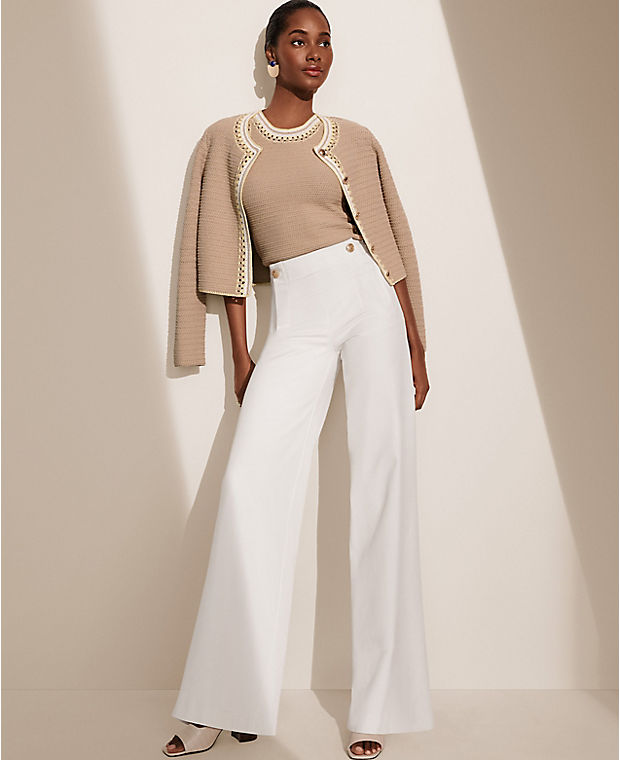 The Petite Wide Leg Sailor Palazzo Pant in Twill