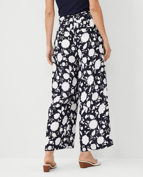 The Petite Tie Waist Pleated Wide Leg Ankle Pant in Floral
