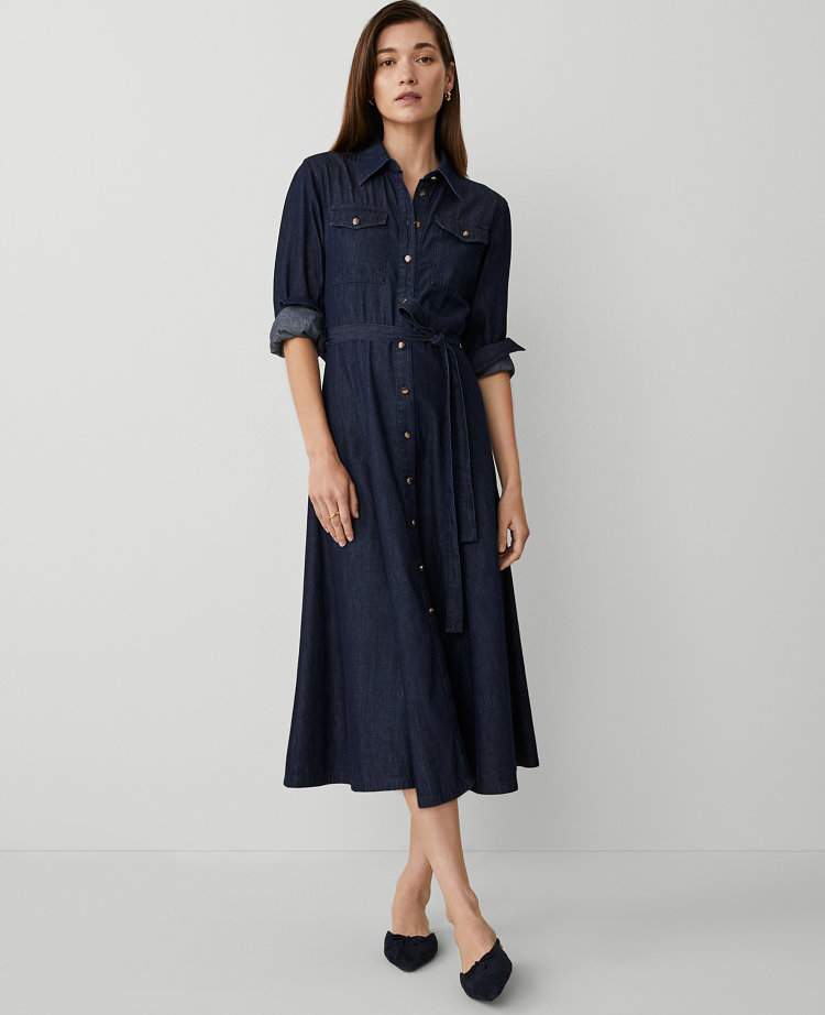 Ann Taylor Chambray Belted Midi Shirtdress