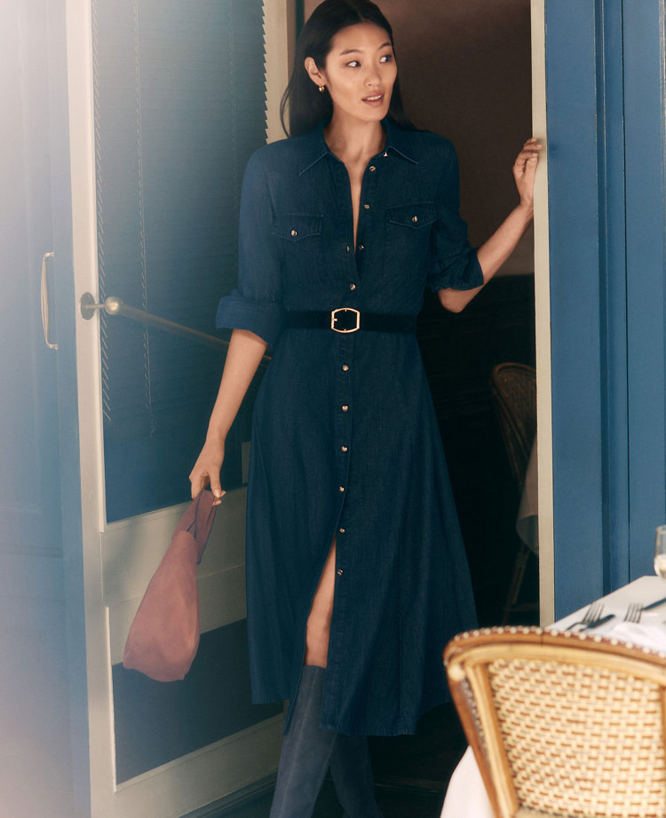 Chambray Belted Midi Shirtdress