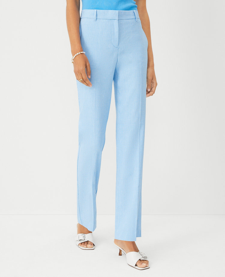 The Petite Mid Rise Sophia Straight Pant in Houndstooth Linen Twill