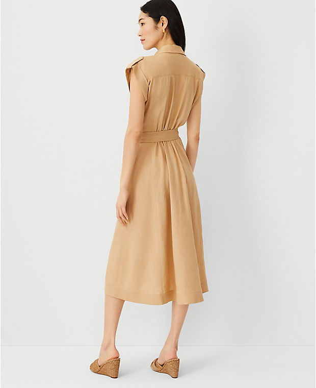 Petite Linen Blend Collared Midi Dress