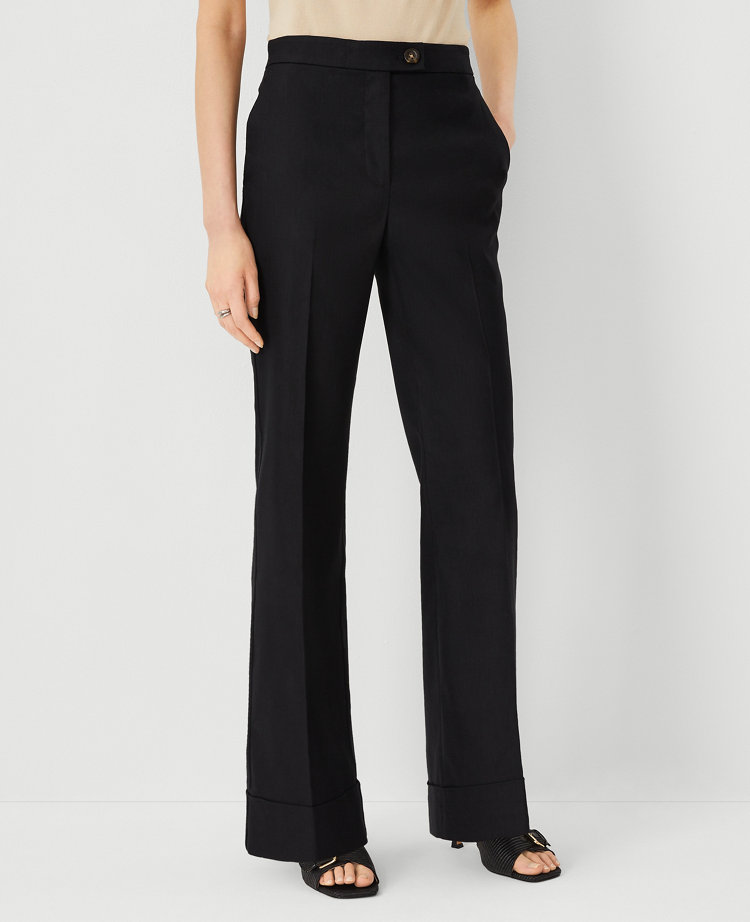 The Petite Tab Waist Cuffed Trouser Pant in Linen Twill