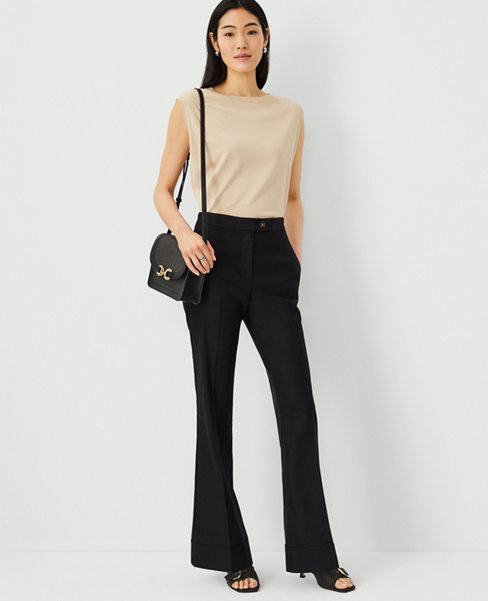 The Petite Tab Waist Cuffed Trouser Pant in Linen Twill