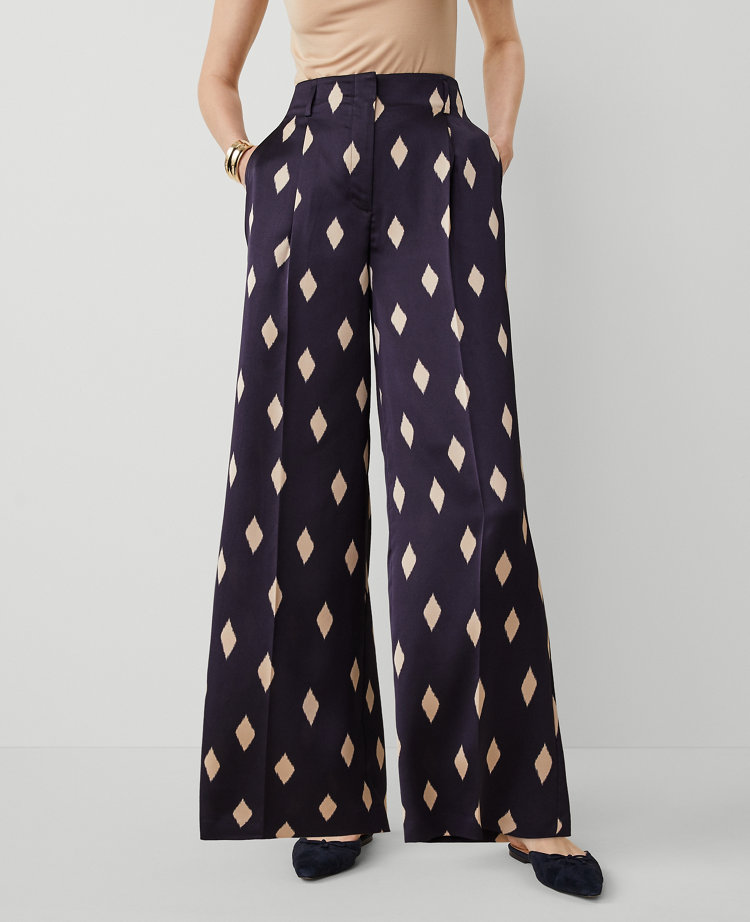 Ann Taylor Geo Pleated Wide Leg Pants Night Sky Women's