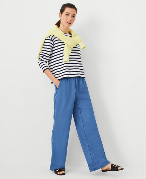 Petite AT Weekend Easy Straight Leg Pants in Soft Blue Wash