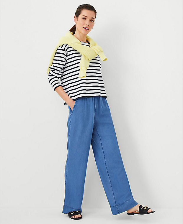 Petite AT Weekend Easy Straight Leg Pants in Soft Blue Wash