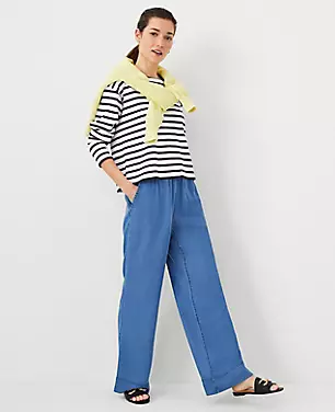 Petite AT Weekend Easy Straight Leg Pants in Soft Blue Wash carousel Product Image 1