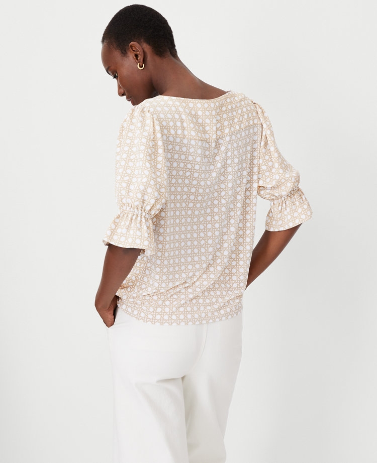 Ruffle Mixed Media Puff Sleeve Top