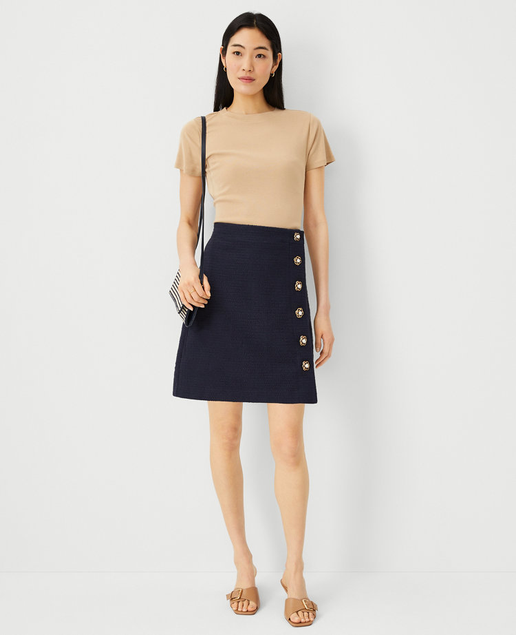 Petite Tweed Button Wrap Skirt