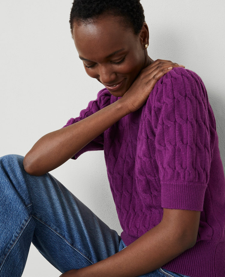 Cable Puff Sleeve Sweater