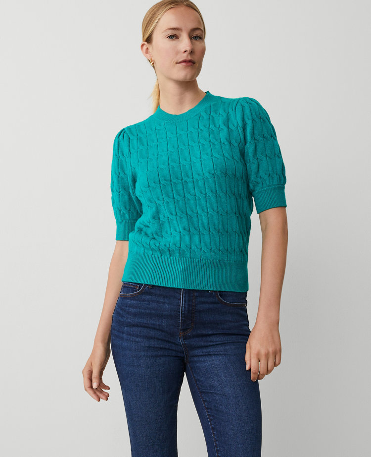Ann Taylor Cable Puff Sleeve Sweater Women's