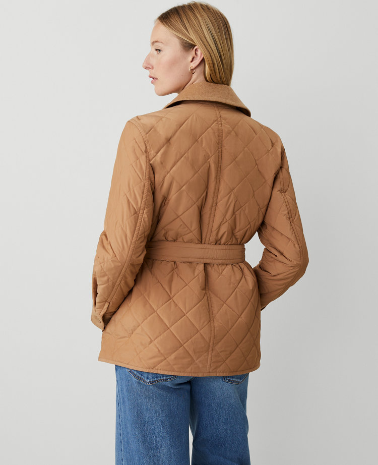 Ann Taylor AT Weekend Quilted Mixed Media Field Jacket Perfect Camel Women's