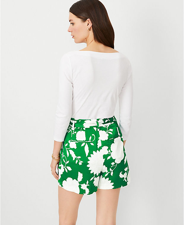 Petite Tie Waist Pleated Shorts in Floral Satin