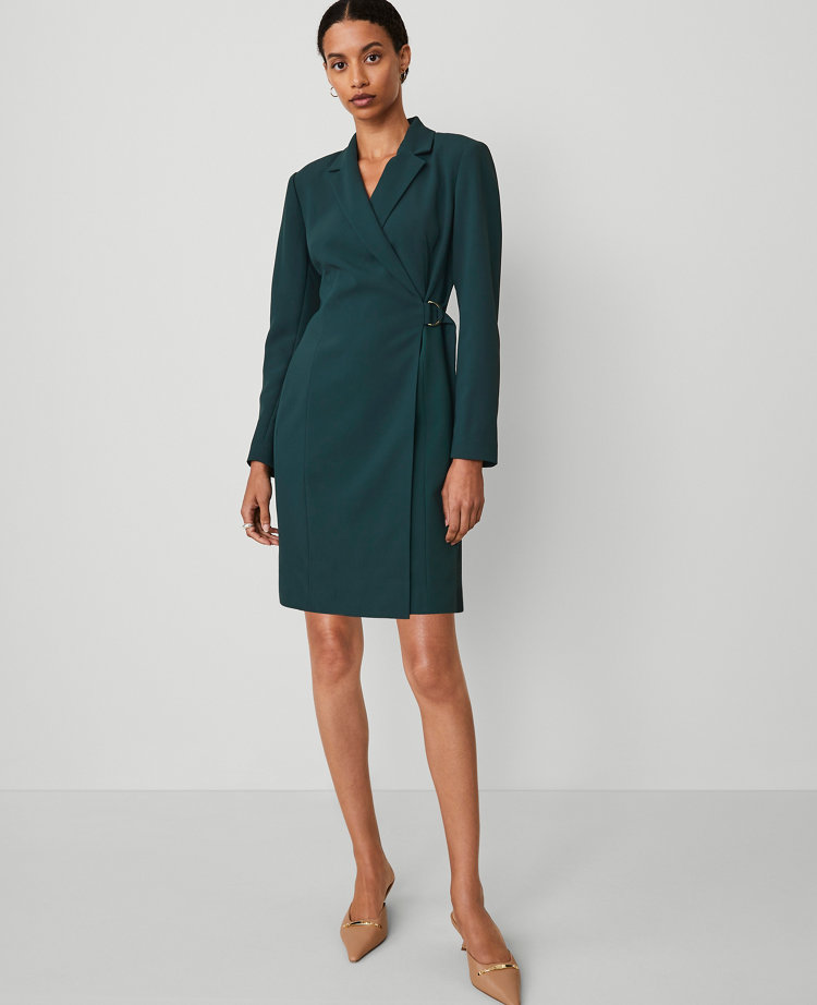 Notched Lapel Belted Sheath Dress