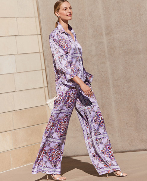 The Petite Easy Palazzo Pant in Tiled Satin carousel Product Image 1