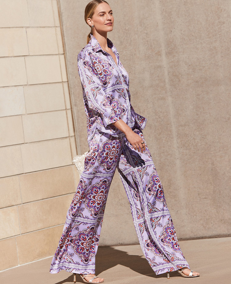 The Petite Easy Palazzo Pant in Tiled Satin