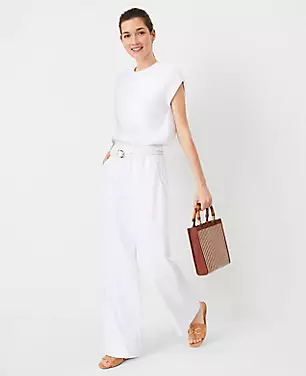 Petite AT Weekend Easy Straight Leg Pants in Linen Blend carousel Product Image 1
