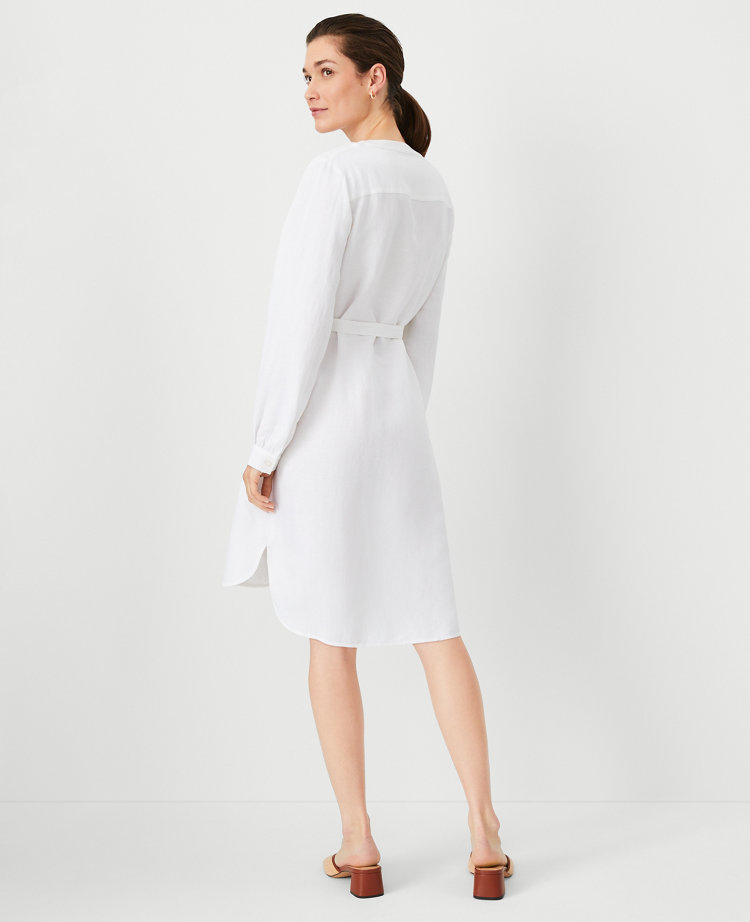 Ann Taylor Petite AT Weekend Eyelet Linen Blend Shirtdress White Women's