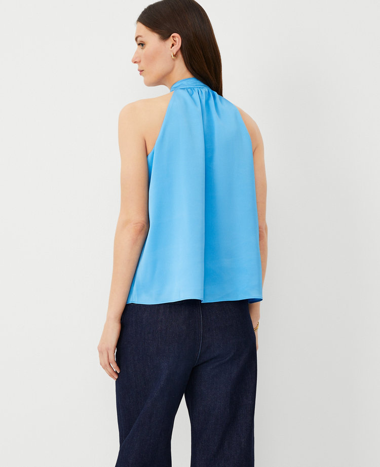 Ann Taylor Petite Button Halter Top Cerulean Blue Women's