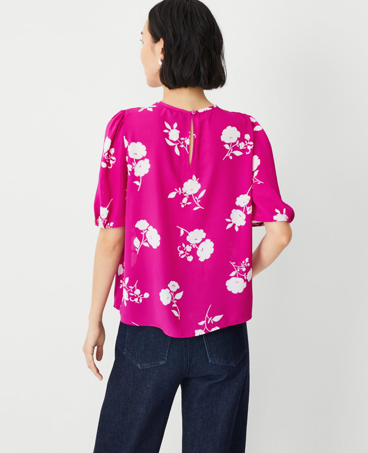 Petite Floral Pleated Sleeve Top