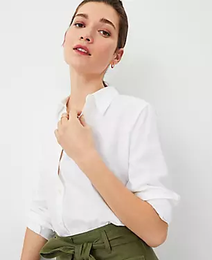 Petite AT Weekend Relaxed Linen Blend Shirt carousel Product Image 1