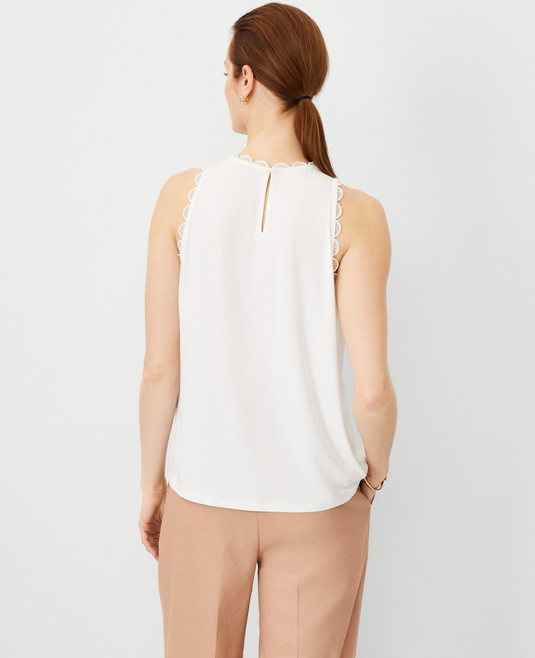 Petite Scalloped Mixed Media Sleeveless Top