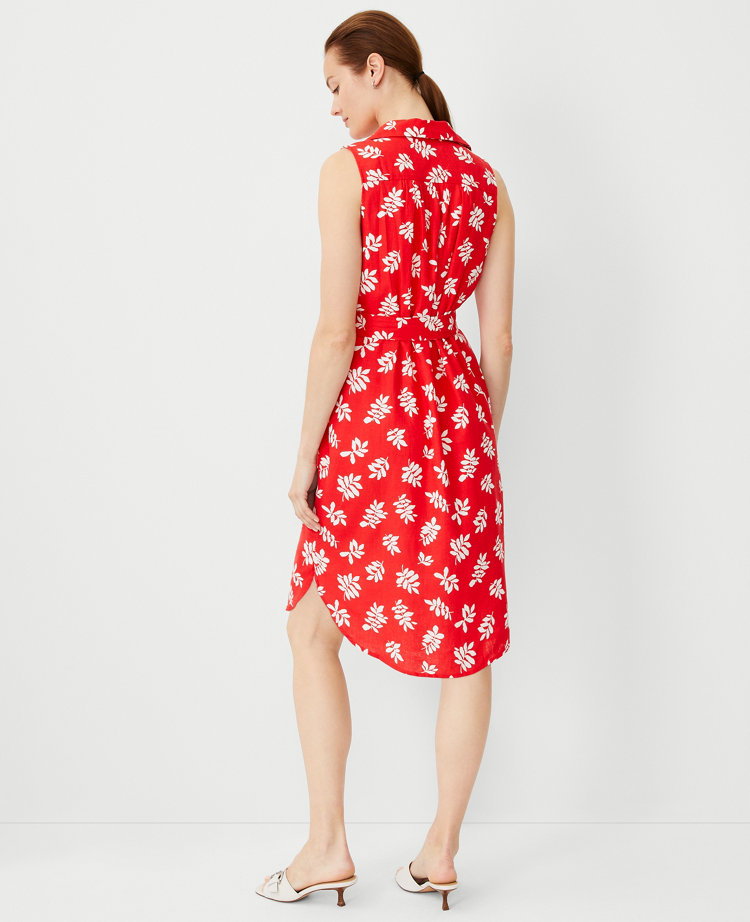 Leafed Linen Blend Camp Shirtdress