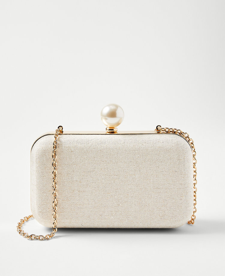 Ann Taylor Metallic Linen Pearlized Snap Hard Clutch