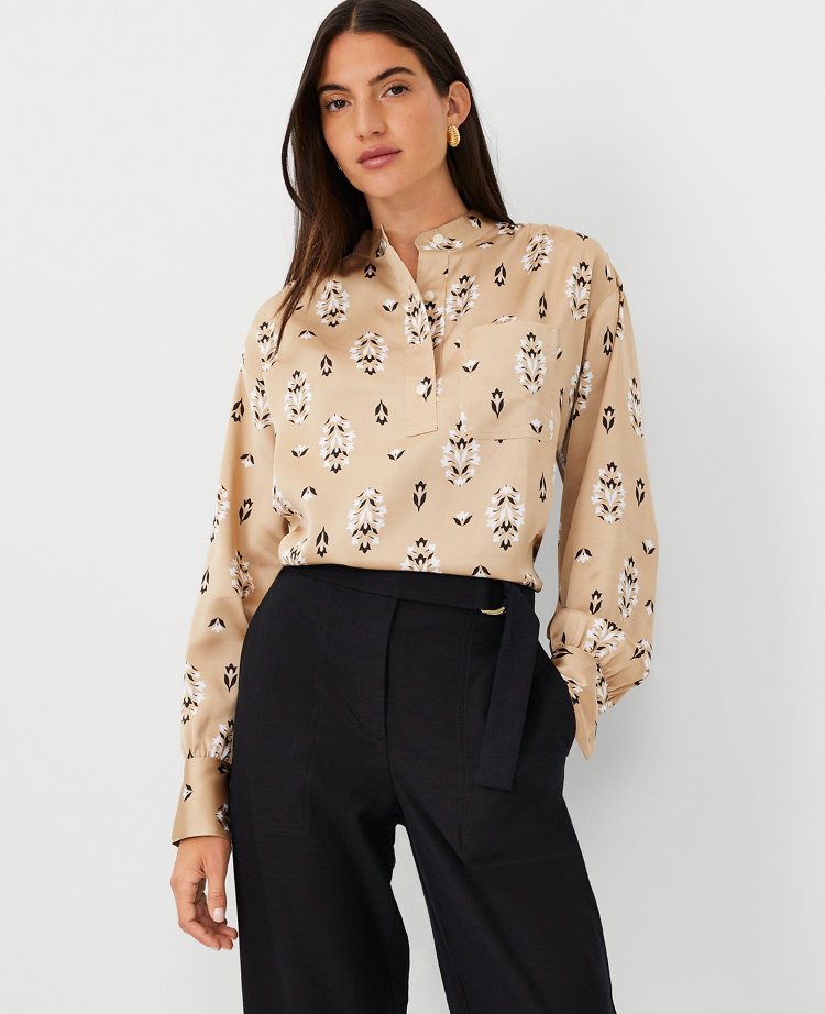 Floral Half Placket Button Top