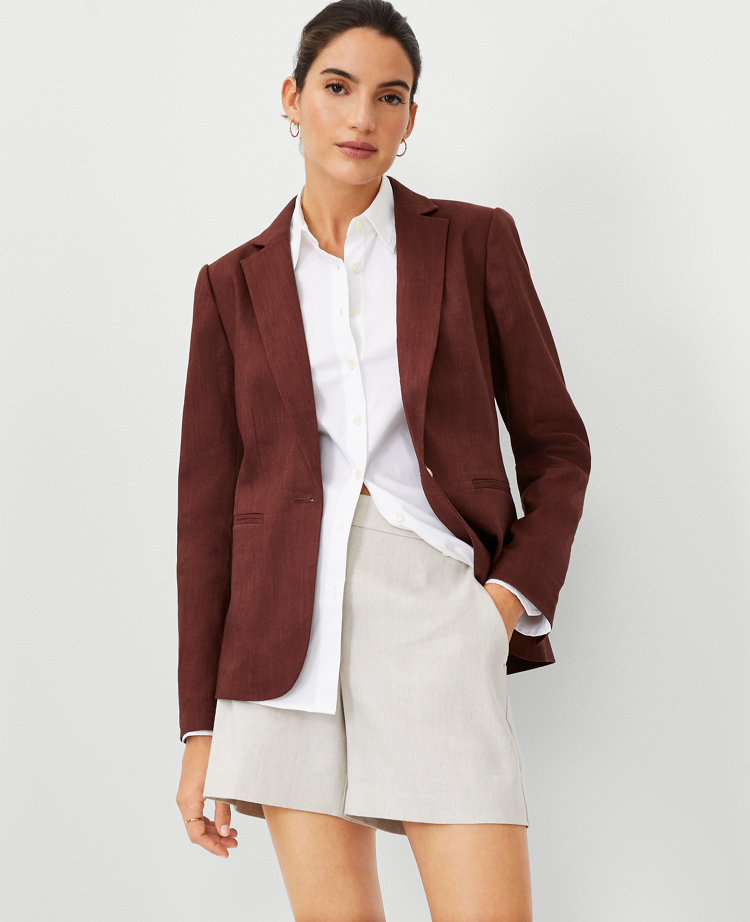 Ann Taylor The Hutton Blazer Linen Twill Brown Stone Women's