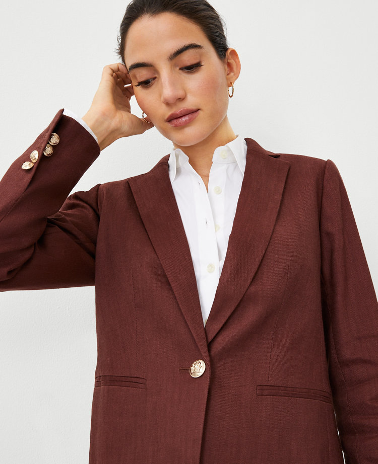 Ann Taylor The Hutton Blazer Linen Twill Brown Stone Women's