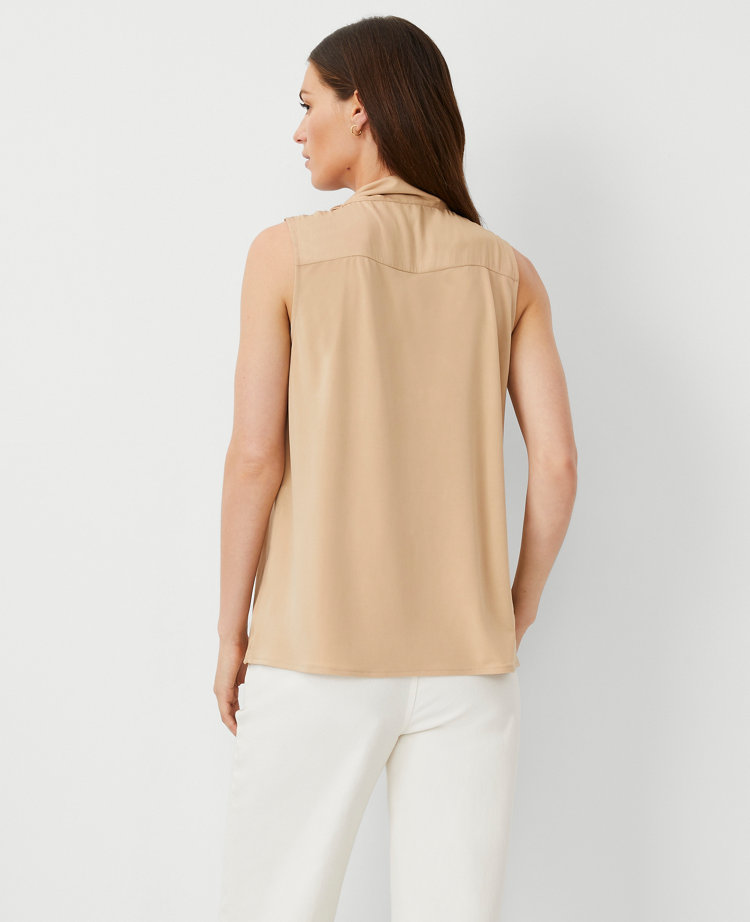 Ann Taylor Asymmetrical Tie Neck Mixed Media Shell Top Baguette Women's