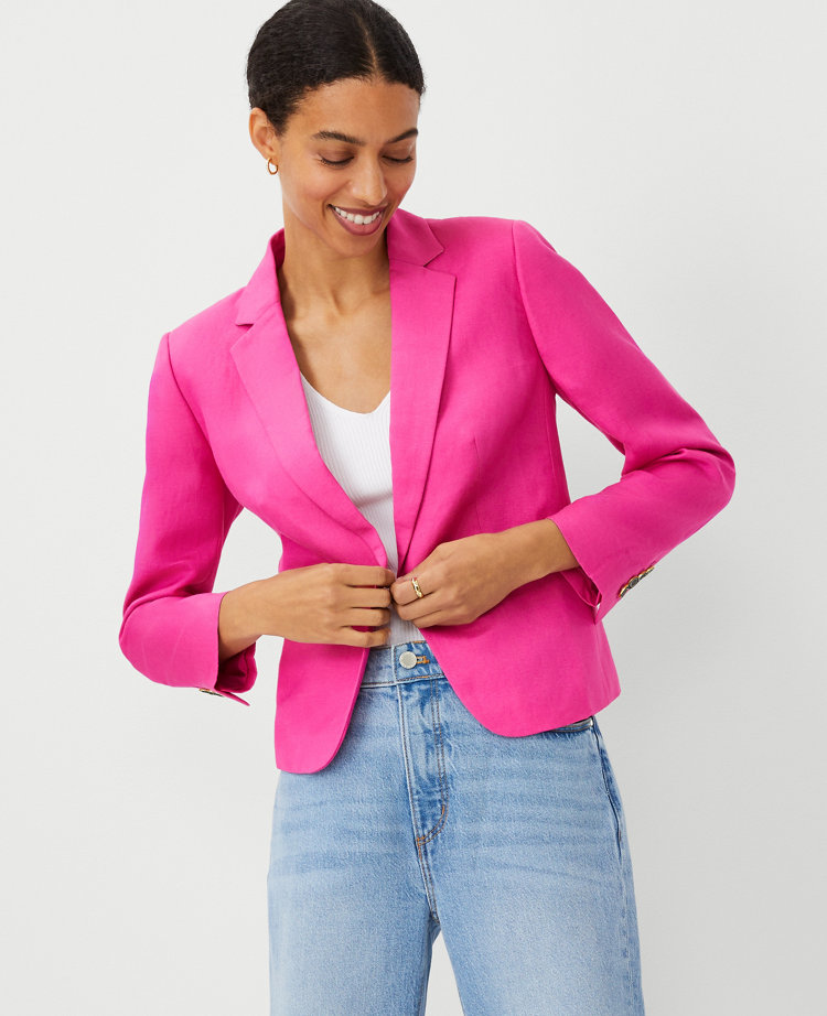 Ann Taylor The Newbury Blazer in Linen Blend Size 0 Bold Pink Women's