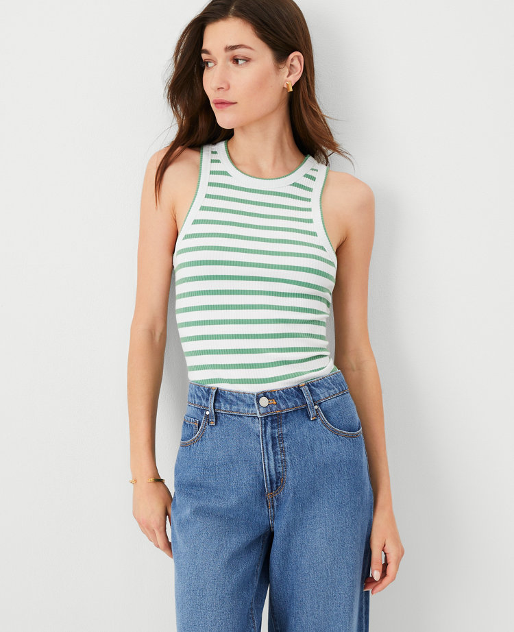 Ann Taylor Petite AT Weekend Striped Ribbed Tank Top