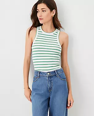 Petite AT Weekend Striped Ribbed Tank Top carousel Product Image 1