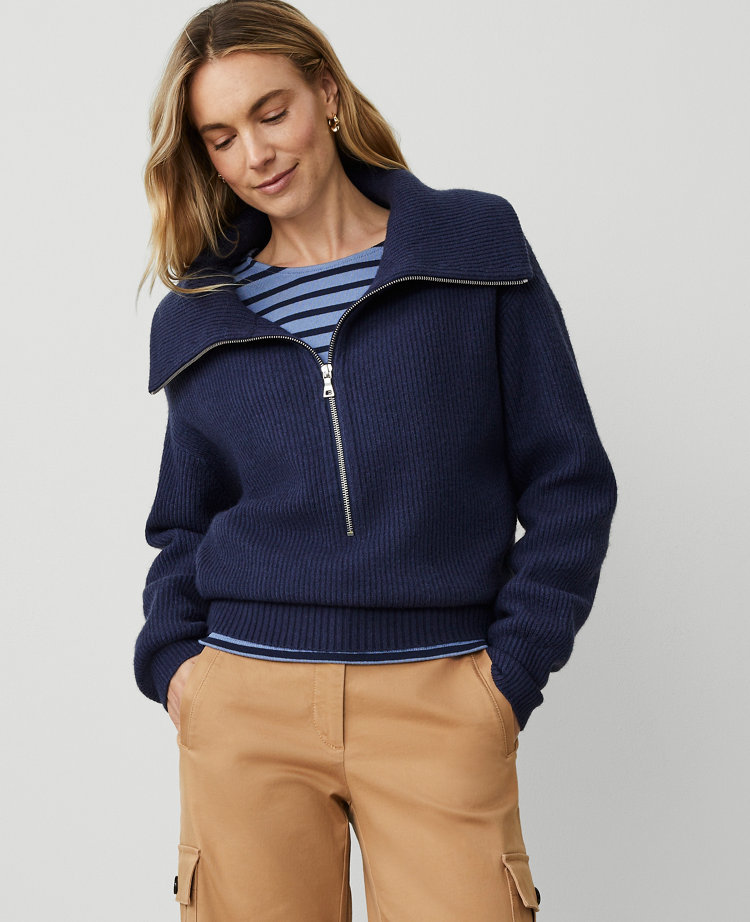 Weekend Collection Ribbed Half Zip Sweater