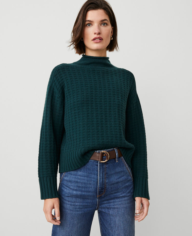 Cashmere Waffle Stitch Roll Neck Sweater carousel Product Image 1